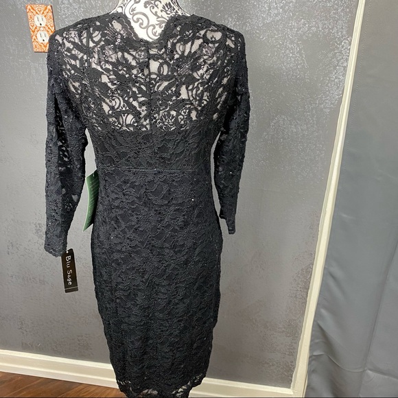 Blu Sage black lace sequin v-neck illusion knee length party formal dress - Picture 9 of 10